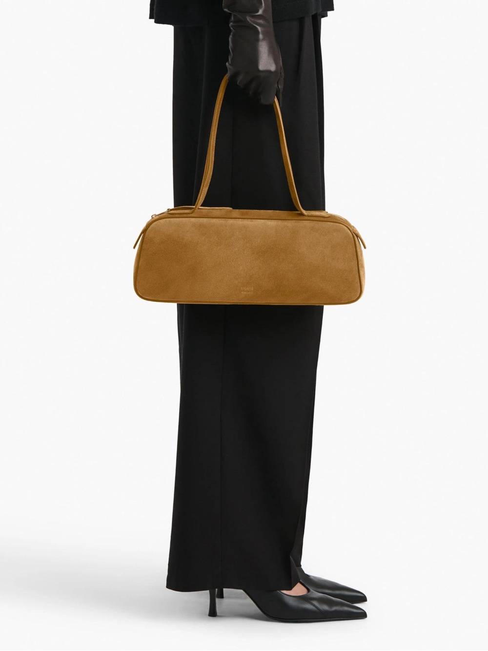 khaite Simona suede shoulder bag in Camel
